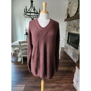 VTG 90s Copper Key Womens Large Knit V Neck Long Sleeve Tunic Sweater Top Chunky